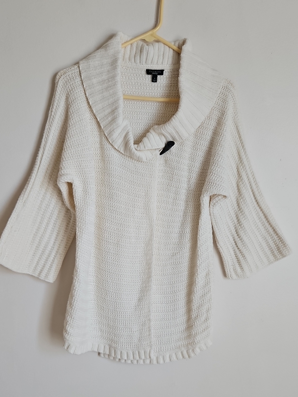 Talbots Chunky Wool Blend Knit Cardigan  Shawl Collar SZ S Cream Fisherman